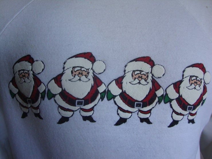 Vintage 80 Christmas Santa Claus Holiday Crew Neck Taille Shirt