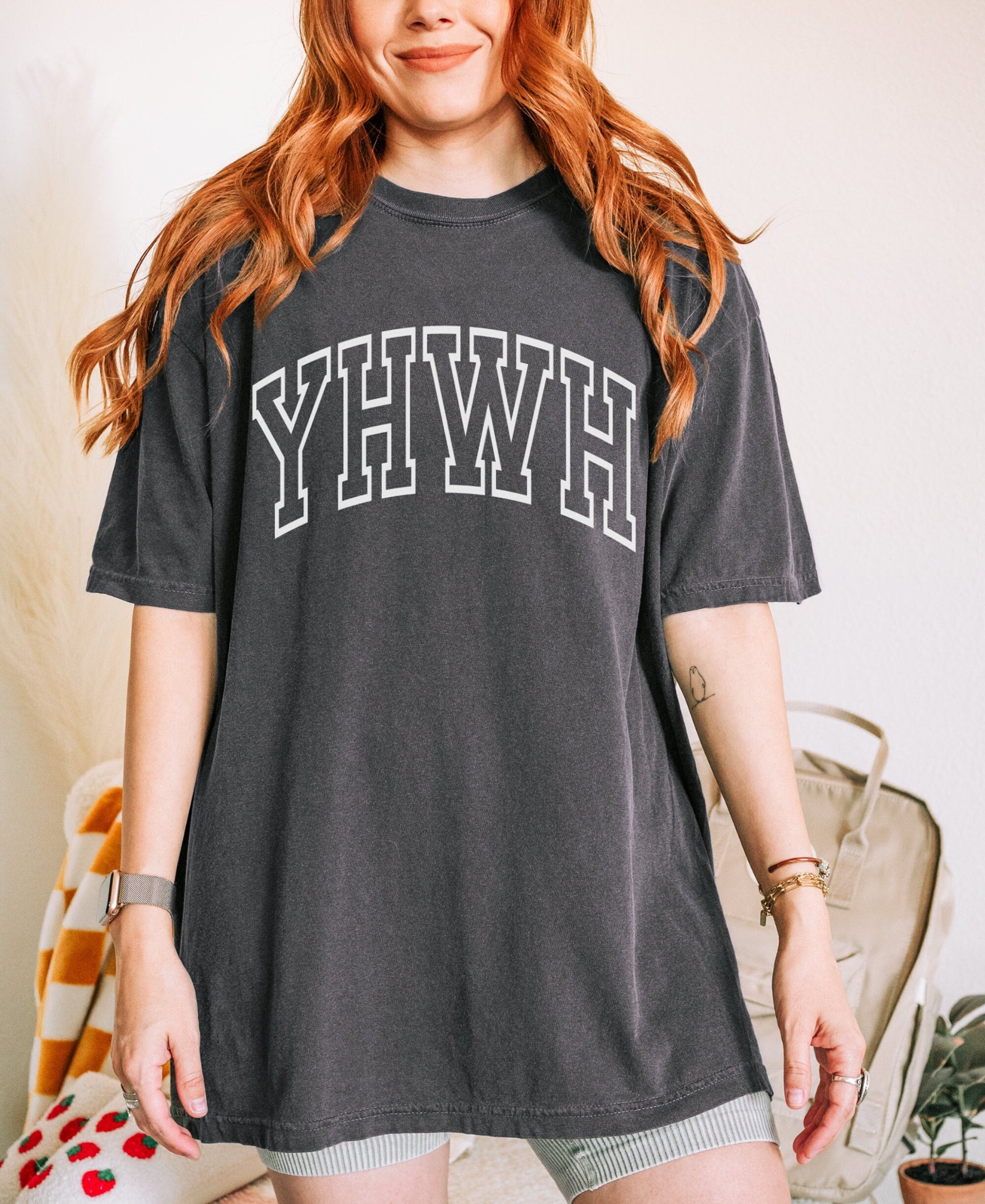 Varsity Yahweh Shirt Christian Apparel For Women Comfort Colors T-shirt Aesthetic Christian Streetwear YHWH Tshirt Church Tee Christian Gift