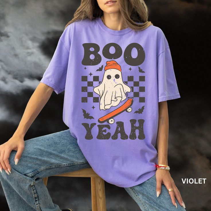 Comfort Colors® Halloween Ghost Shirt, Cute Skater Ghost Shirt, Halloween Party Shirt, Spooky Season, Ghost Halloween Shirt, Unisex Tshirt