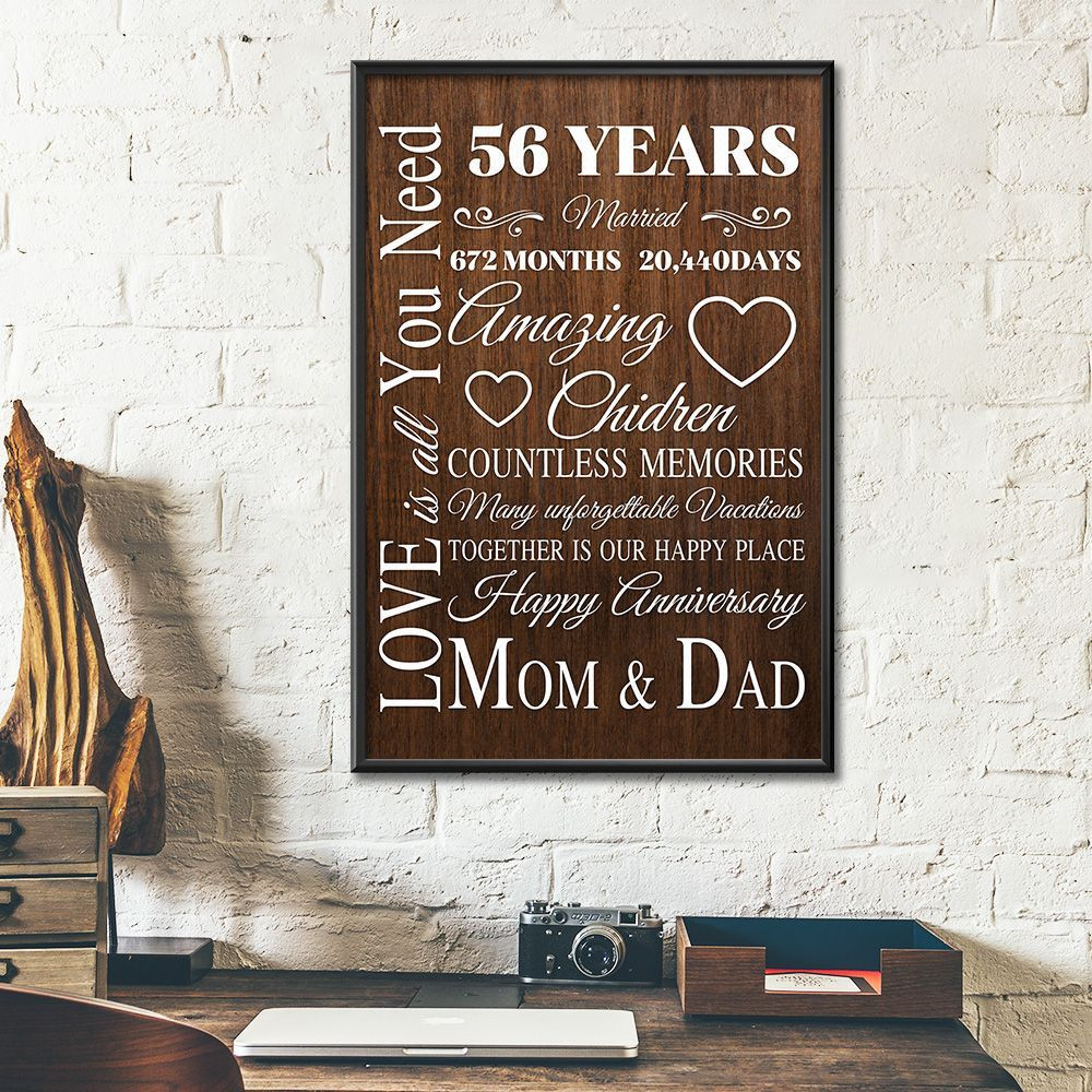 56Th Wedding Anniversary Gifts Poster For Parent, Couple, Mom & Dad