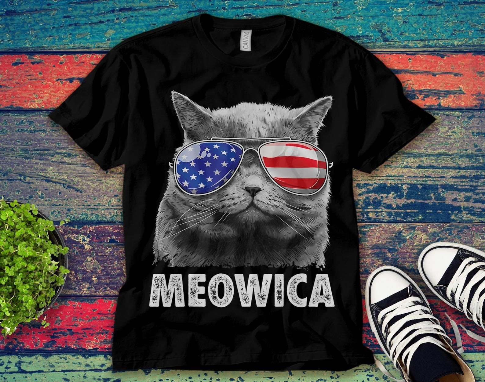 Cat 4Th Of July Shirts Meowica Merica American Flag Unisex T-Shirt Unisex Adult Bella Shirt Gift Ke7525