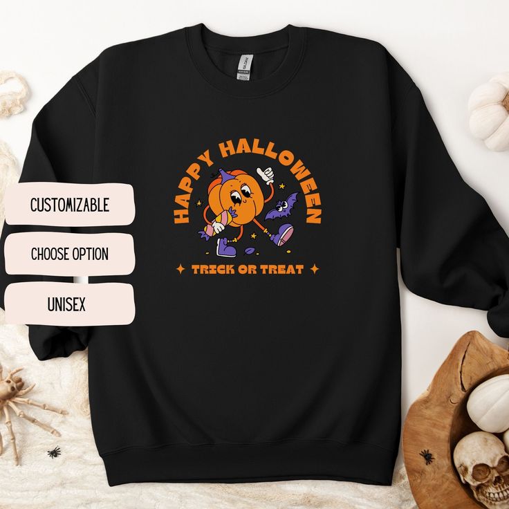 Cute Halloween Crewneck Happy Halloween Longsleeve Custom Spooky Pullover Pumpkin Spooky Season Gift For Him Gift for Halloween Cute, Halloween Costume Ideas