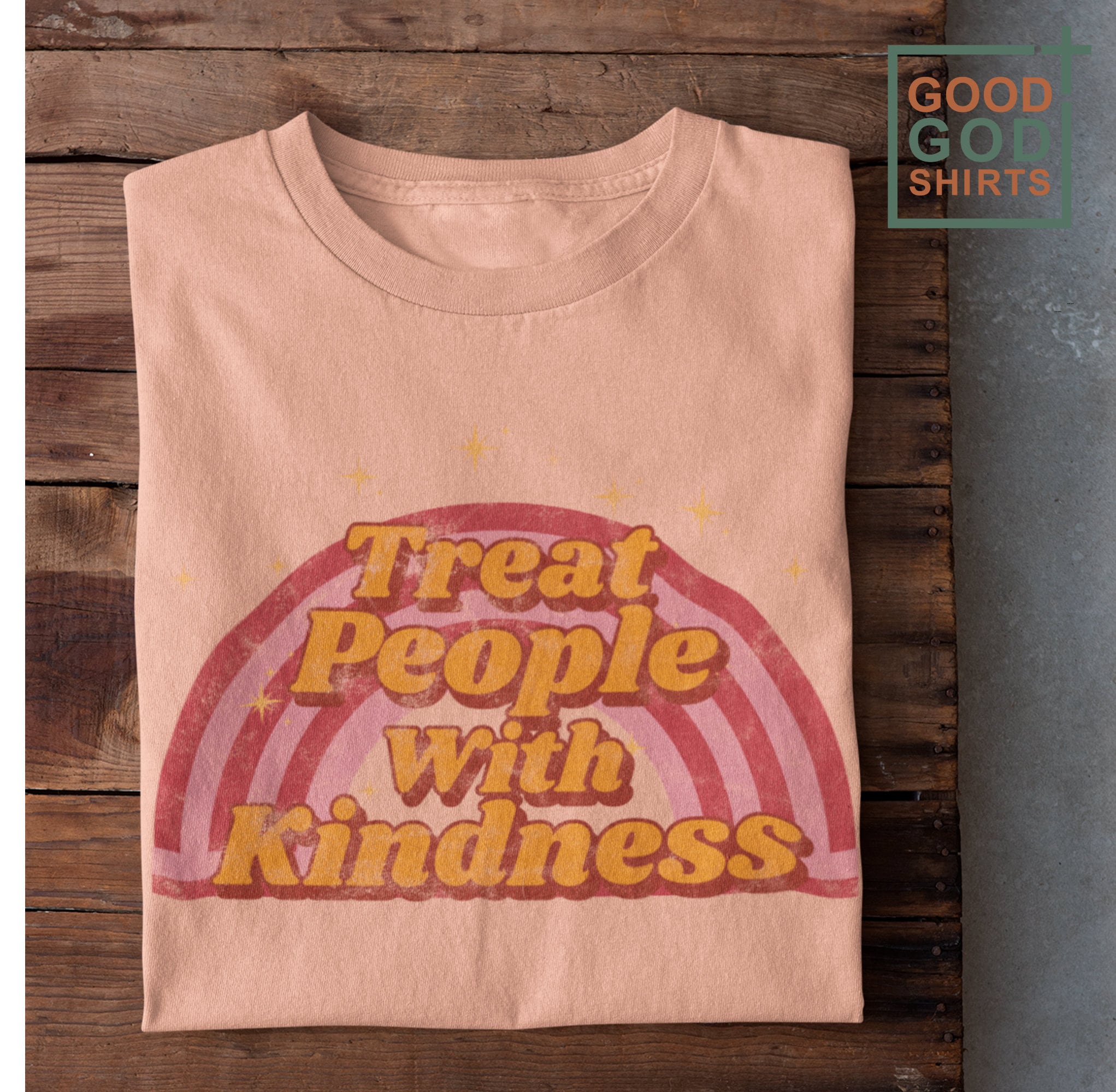 Treat People With Kindness Shirt ,70’s inspiration with a rainbow, TPWK tee ,Be Kind Shirt,Choose Kindness, Retro Style ,Inspirational Top ,