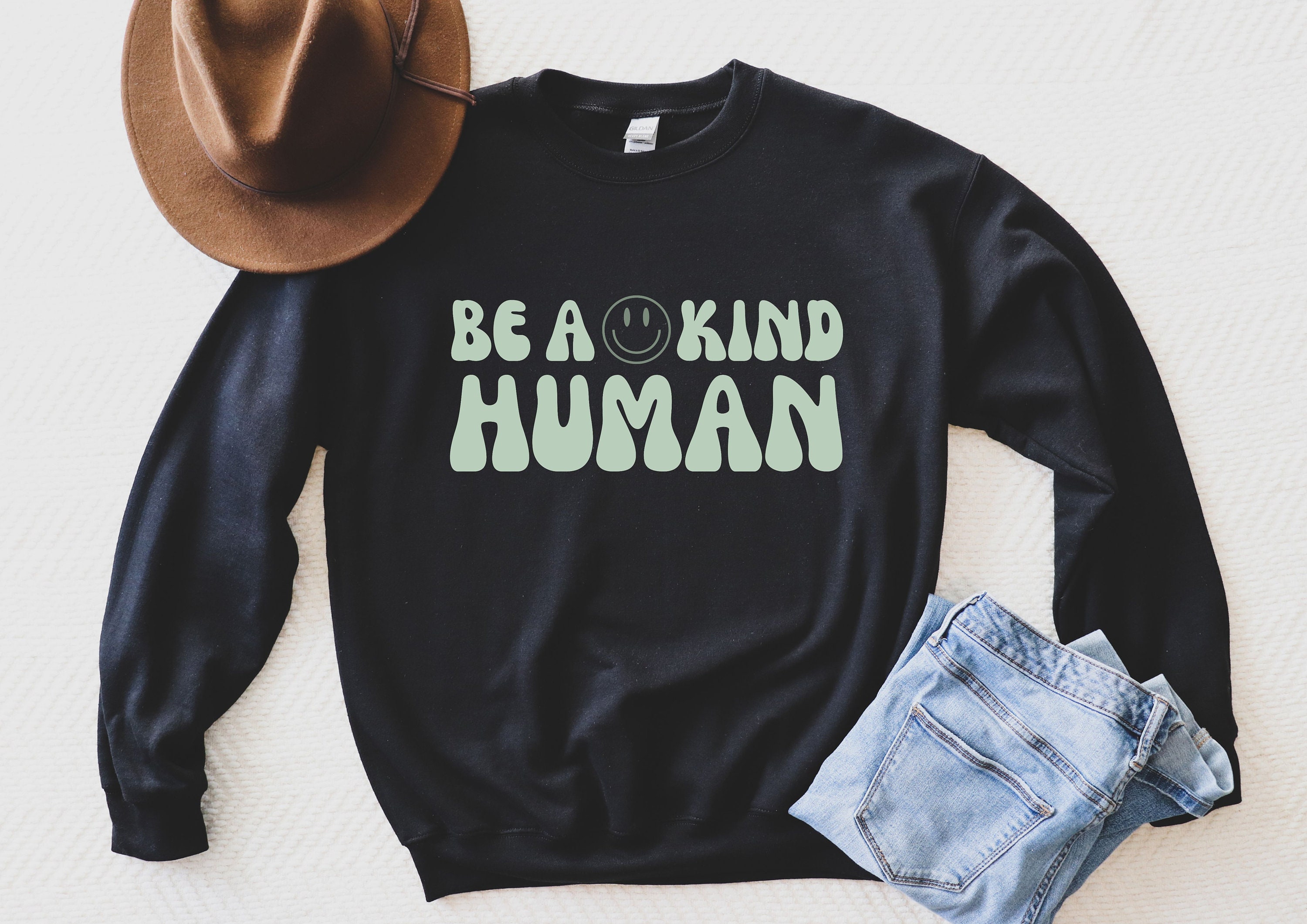 Be a Kind Human Sweatshirt 70s Clothing Women Hippie Clothes Vintage Sweatshirt Aesthetic Clothes Positive Sweatshirt Positivity Crewneck