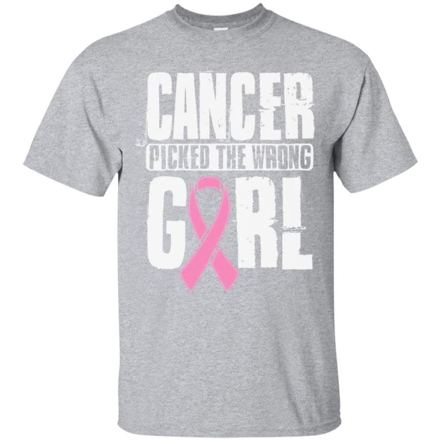 Cancer Picked The Wrong Girl Pink Ribbon Awareness Tee Shirt