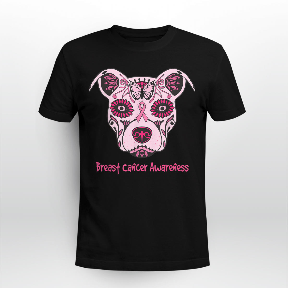 Sugar Pitbull Dog Breast Cancer Awareness Day Of The Dead Shirt