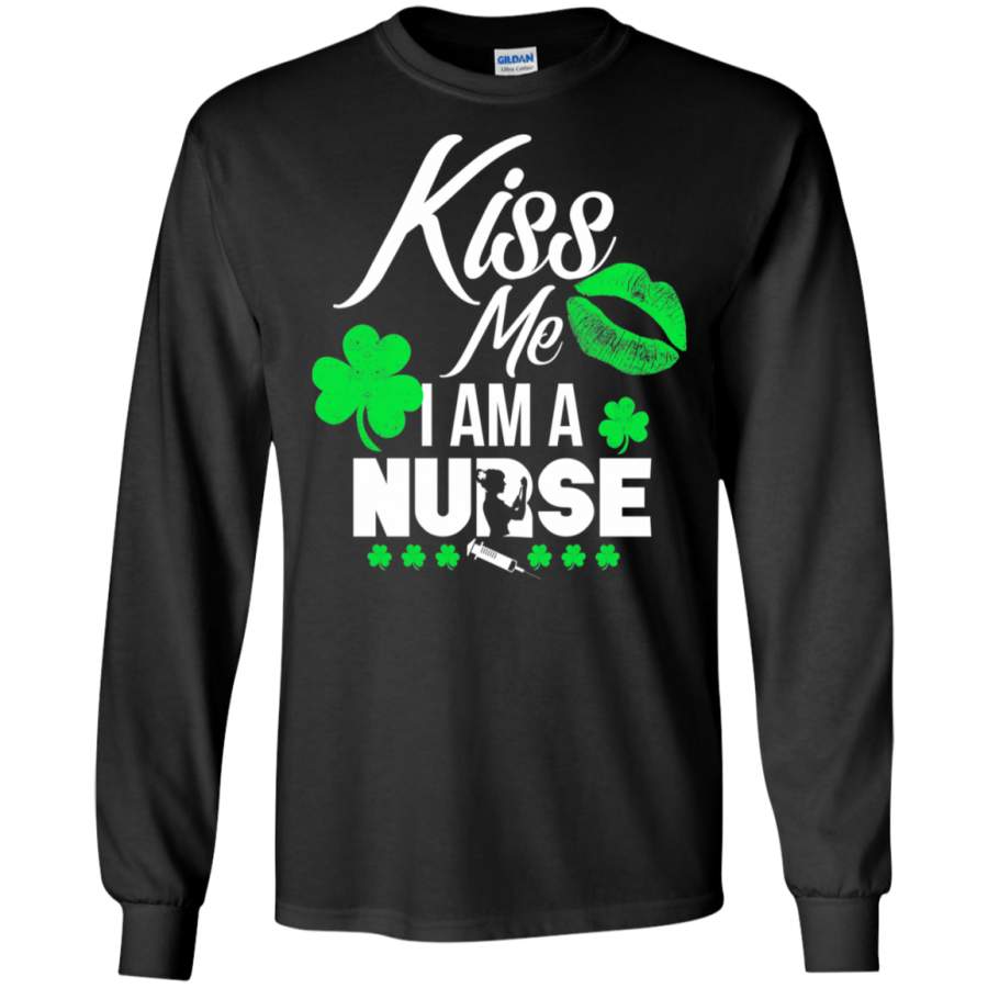 Womens Nurse Saint Patricks Day Green LS Sweatshirts Kiss Me Im a Nurse