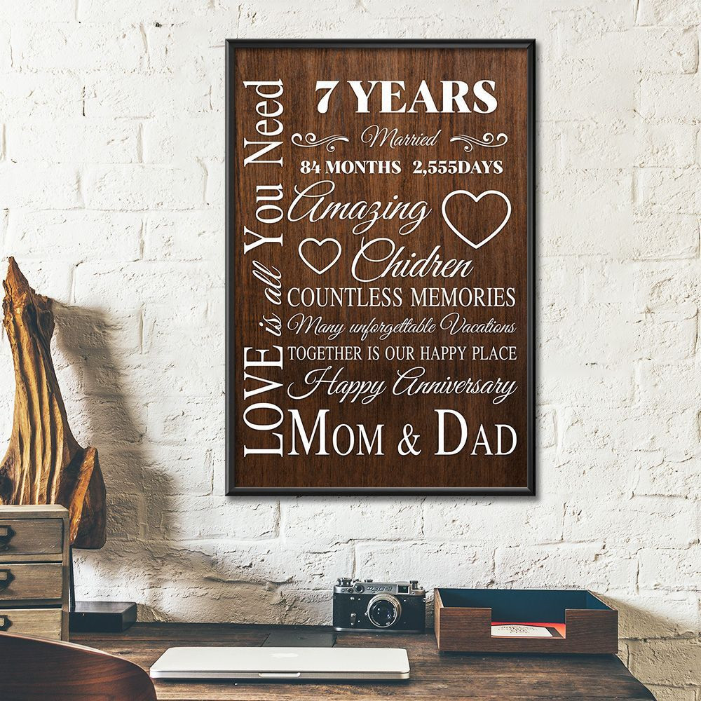 7Th Wedding Anniversary Gifts Poster For Parent, Couple, Mom & Dad