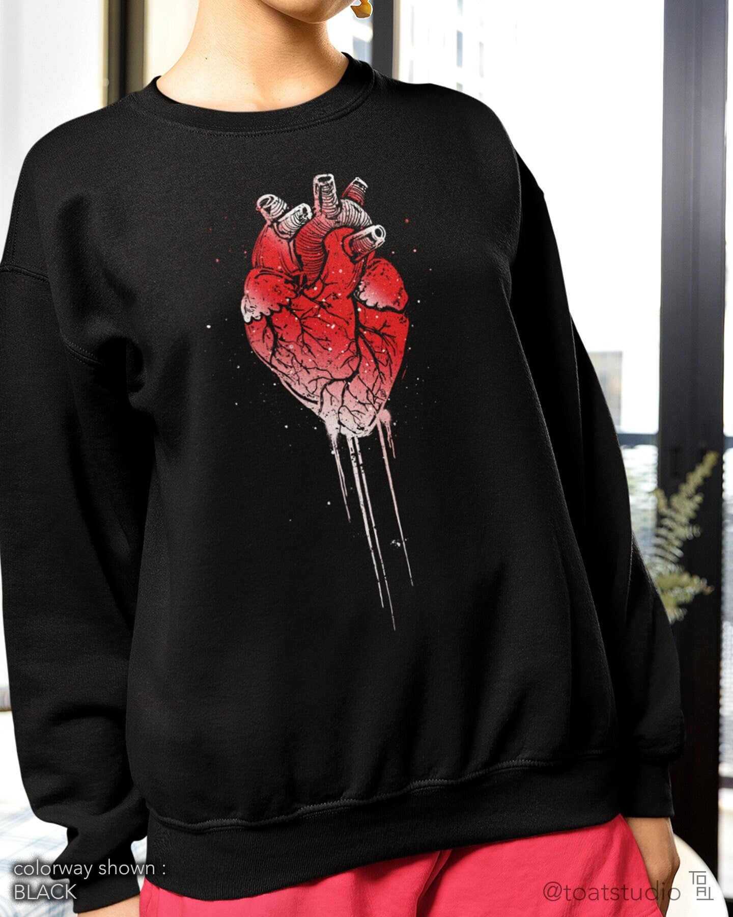 Anatomical Heart Unisex Crewneck Sweatshirt, Bloody Dripping Heart, Anatomical Artwork, Heart Chambers & Valves, Dark Gothic Alternative