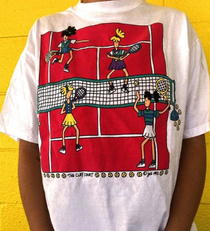 Vintage 1992 Juli Tennis Lesson The Clay Court Tee Shirt Outfit, Gift For Men, For Women