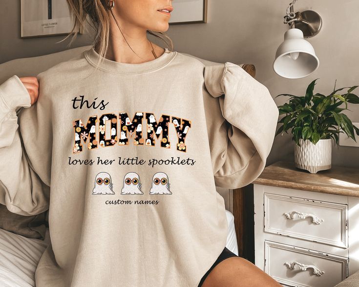 Custom Mommy Halloween Sweatshirt Personalized Cute Mom Crewneck Spooky Season Retro Fall Season Mama Shirt