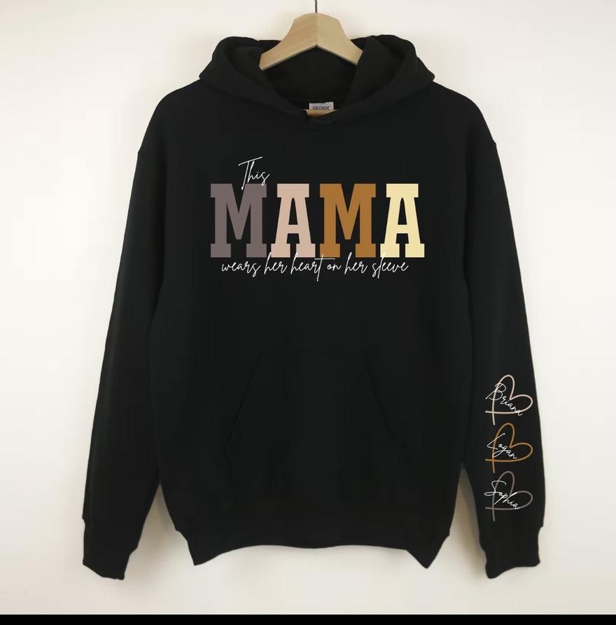 This Mama Wears Her Heart On Her Sleeve Hoodie , Cute Momma Outfit, This Mama Wears Her Heart On Her Sleeve T-Shirt , Mothers Day Gifts