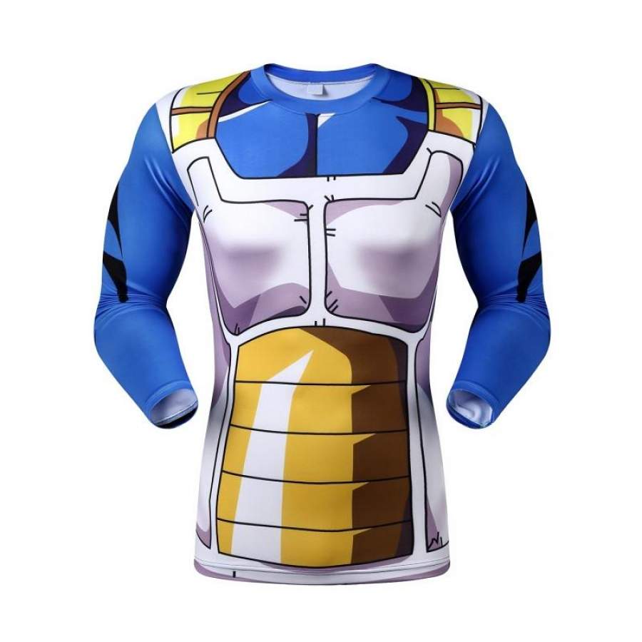 Vegeta Long Sleeve Battle Torn Armor Compression Shirt (Vegeta 3D Tshirts)