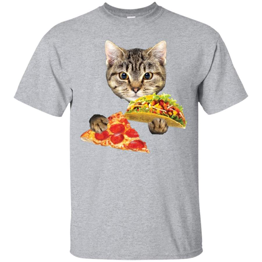 Cat Eating Taco and Pizza Shirt Funny Kitty by Zany Brainy