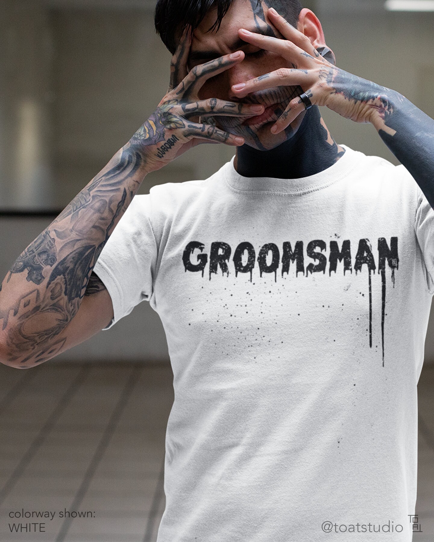 Spooky Groomsman Unisex T-shirt, Dripping Paint, Graffiti Spray, Grunge Husband Tee, Alternative Bachelor Party Tshirt, Til Death Do Us Part