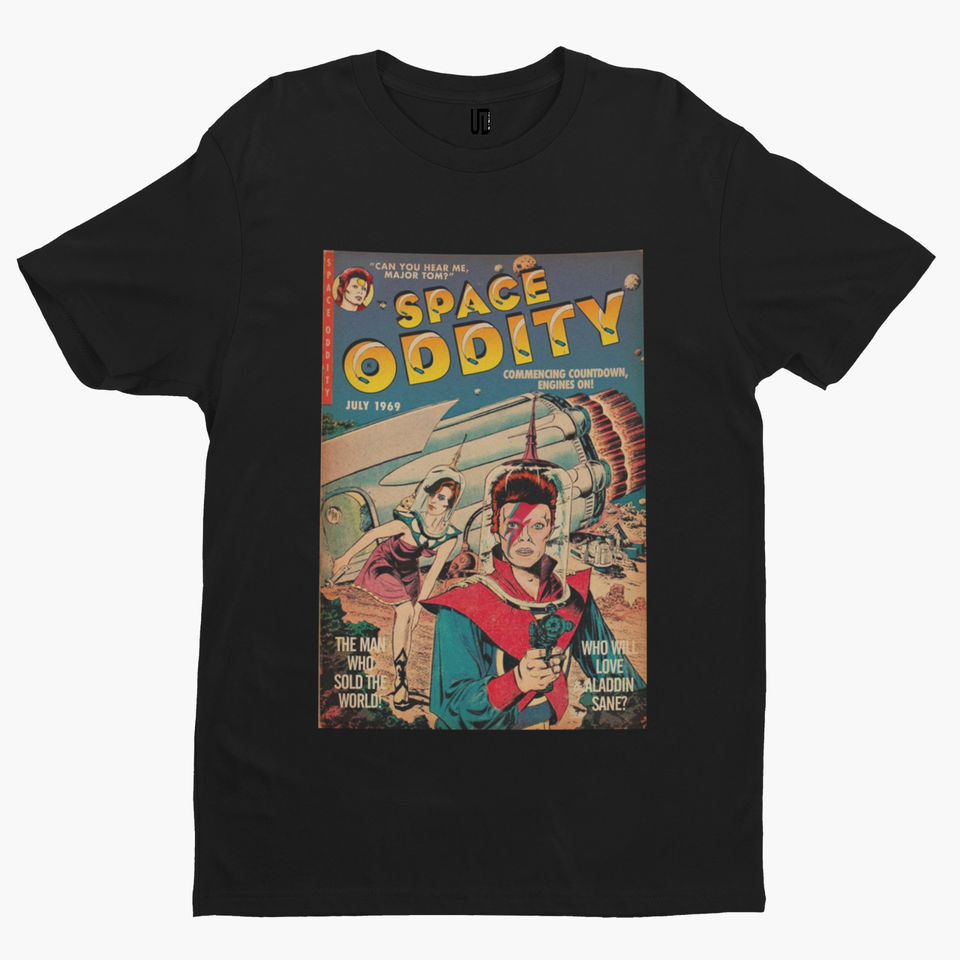 David Bowie Space Oddity Comic T-Shirt  Music Retro 70s 80s Cool Rebel Zigzag Shirt Outfit, Shirt Outfit Idea