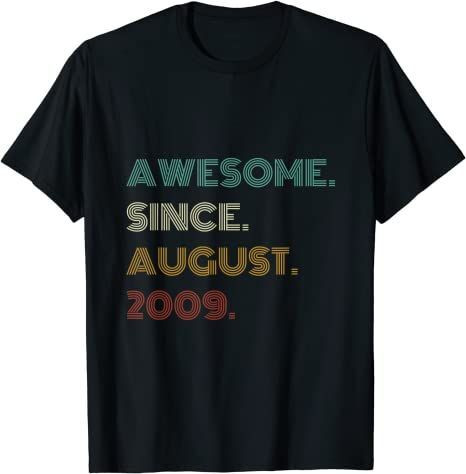 12Th Birthday Awesome Since August 2009 12 Year Old Boy Girl T-Shirt