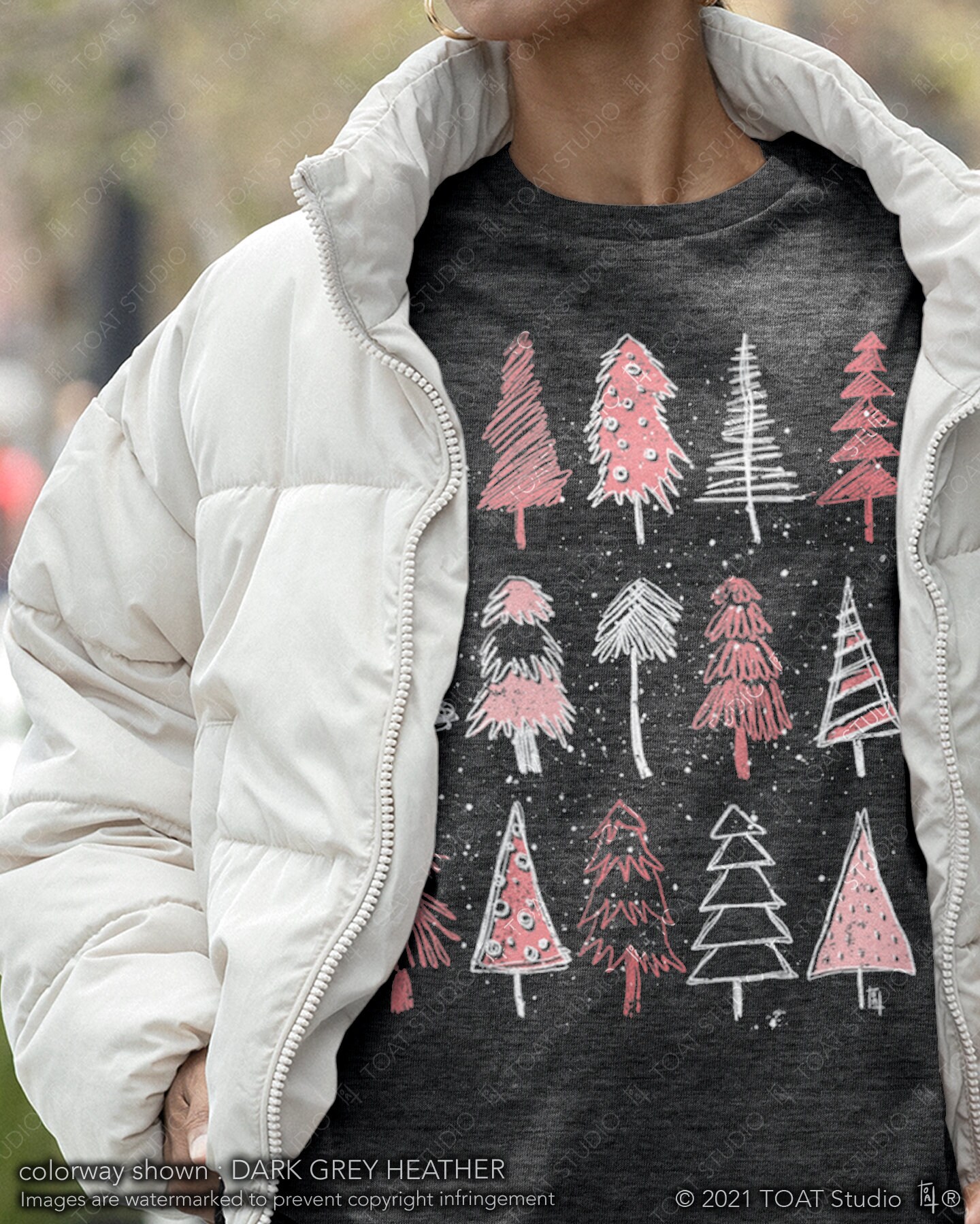 Christmas Tree Sketch Unisex T-shirt, Christmas Tree Doodle, Holiday Tee Shirt, Pine Tree Forest, Christmas Ornaments, Xmas Tree, Pink Xmas