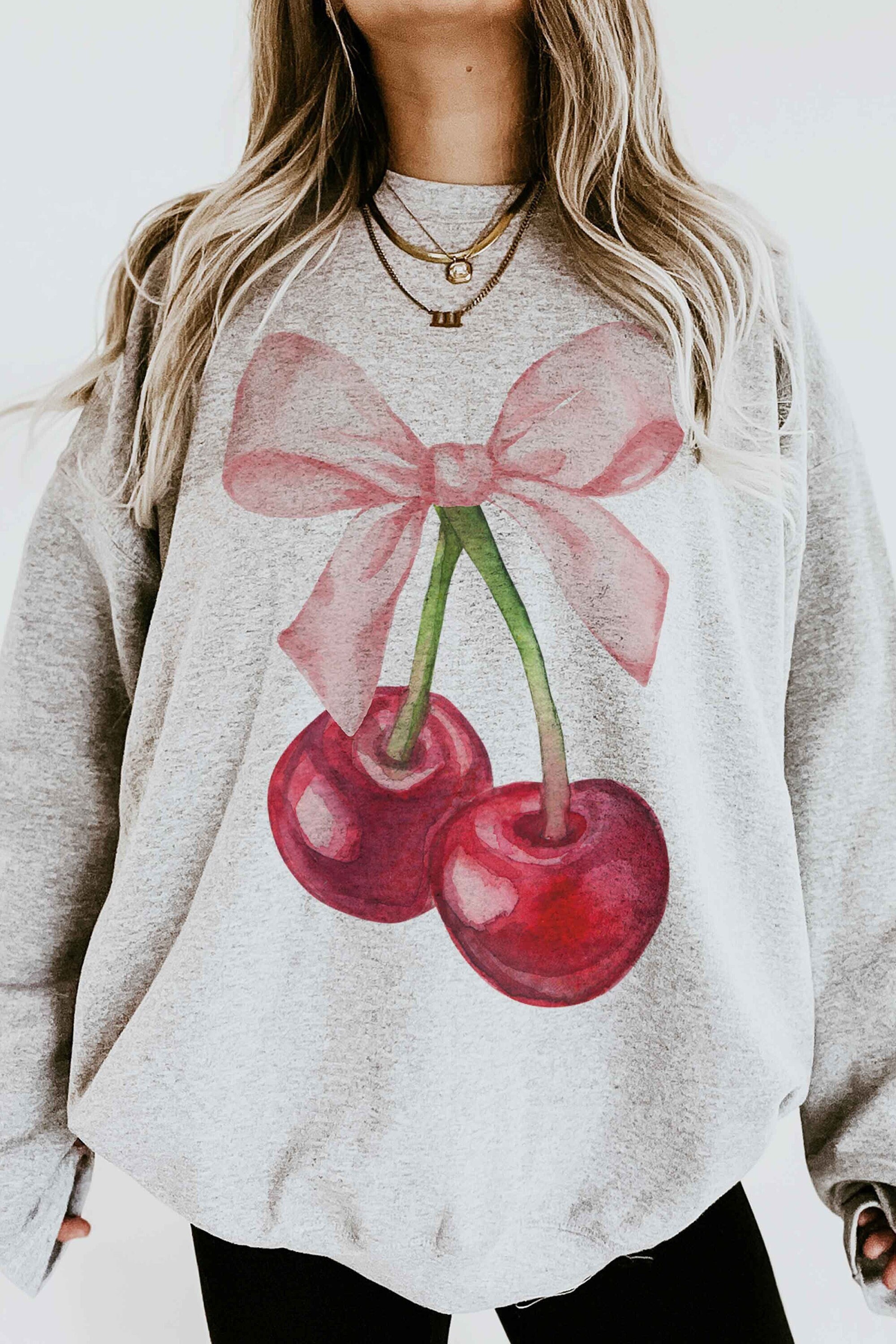 Cherry Sweatshirt Coquette Sweatshirt Soft Girl Era Ribbon sweatshirt Coquette Clothing Coquette Sweatshirt Cherry Ribbon Trendy Crewneck