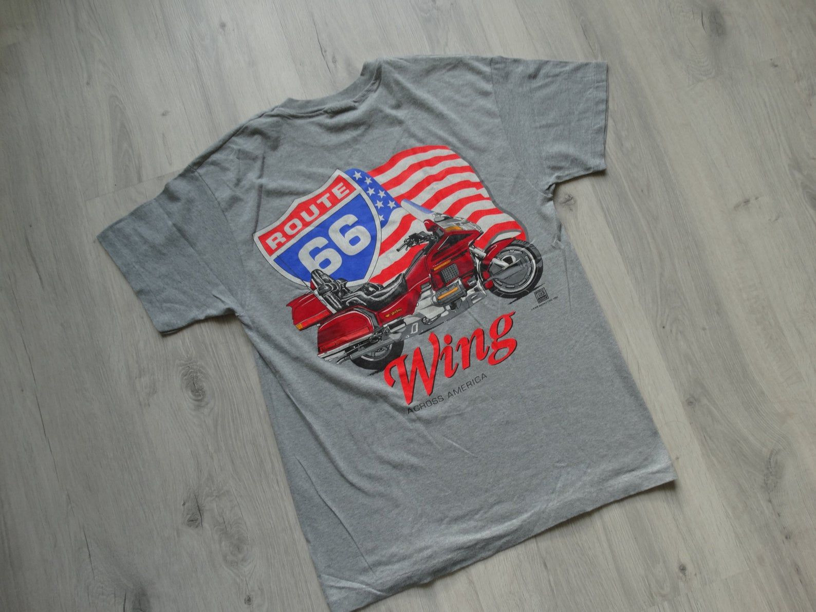 1992 Vintage Route 66 Biker Shirt Gold America Wing