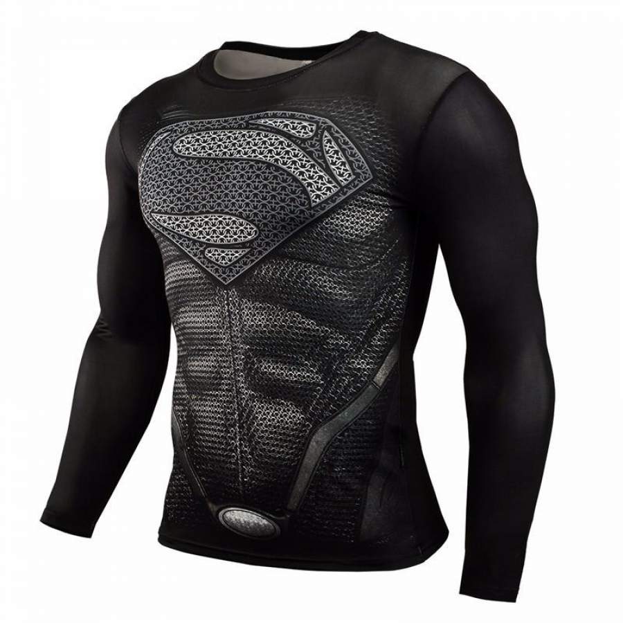 Black Superman Long Sleeve Compression Shirt (Superman 3D Tshirts)