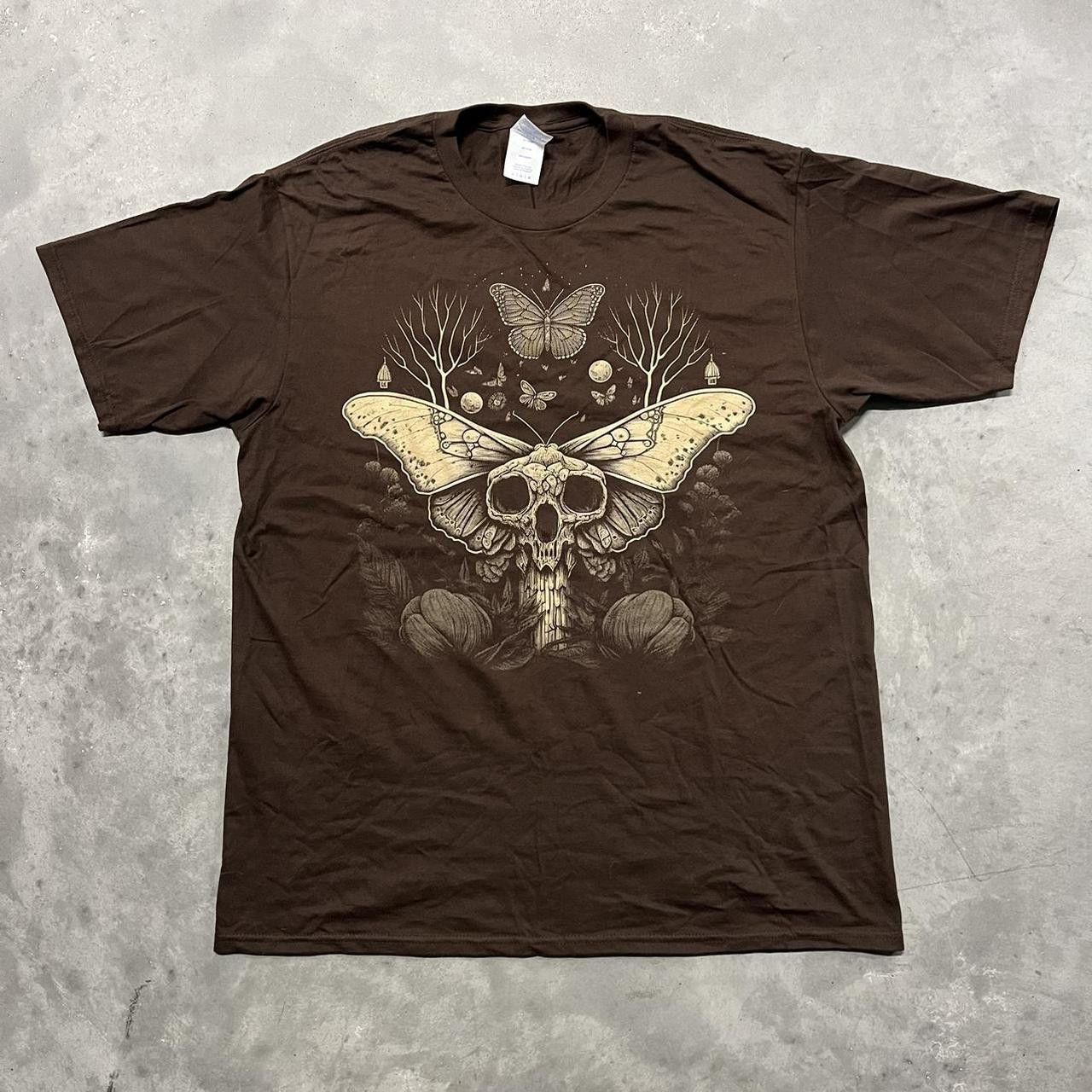 Crazy Vintage Y2K/2000s Grunge Brown Skull Moth Butterfly Graphic Tee, Shirt Outfit, Gift For Men, For Women