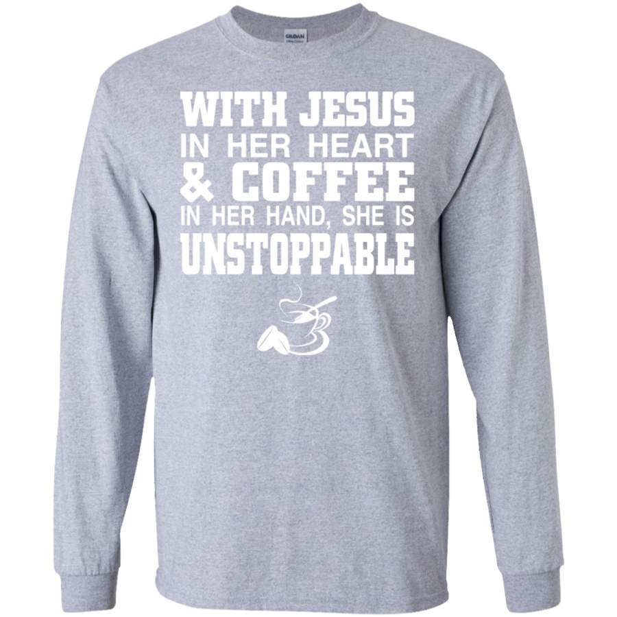 With Jesus In Her Heart And Coffee In Her Hand T Shirt SWEATSHIRT