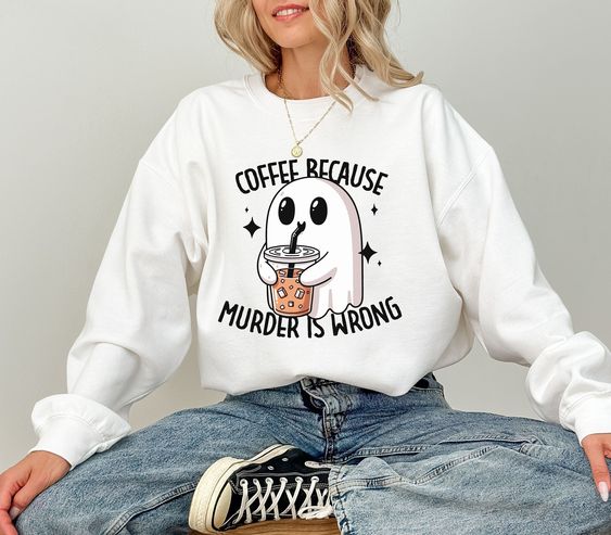 Cute Coffee Ghost Sweatshirt, Coffee Lover Sweatshirt, Spooky Season Sweatshirt, Ghost Sweatshirt