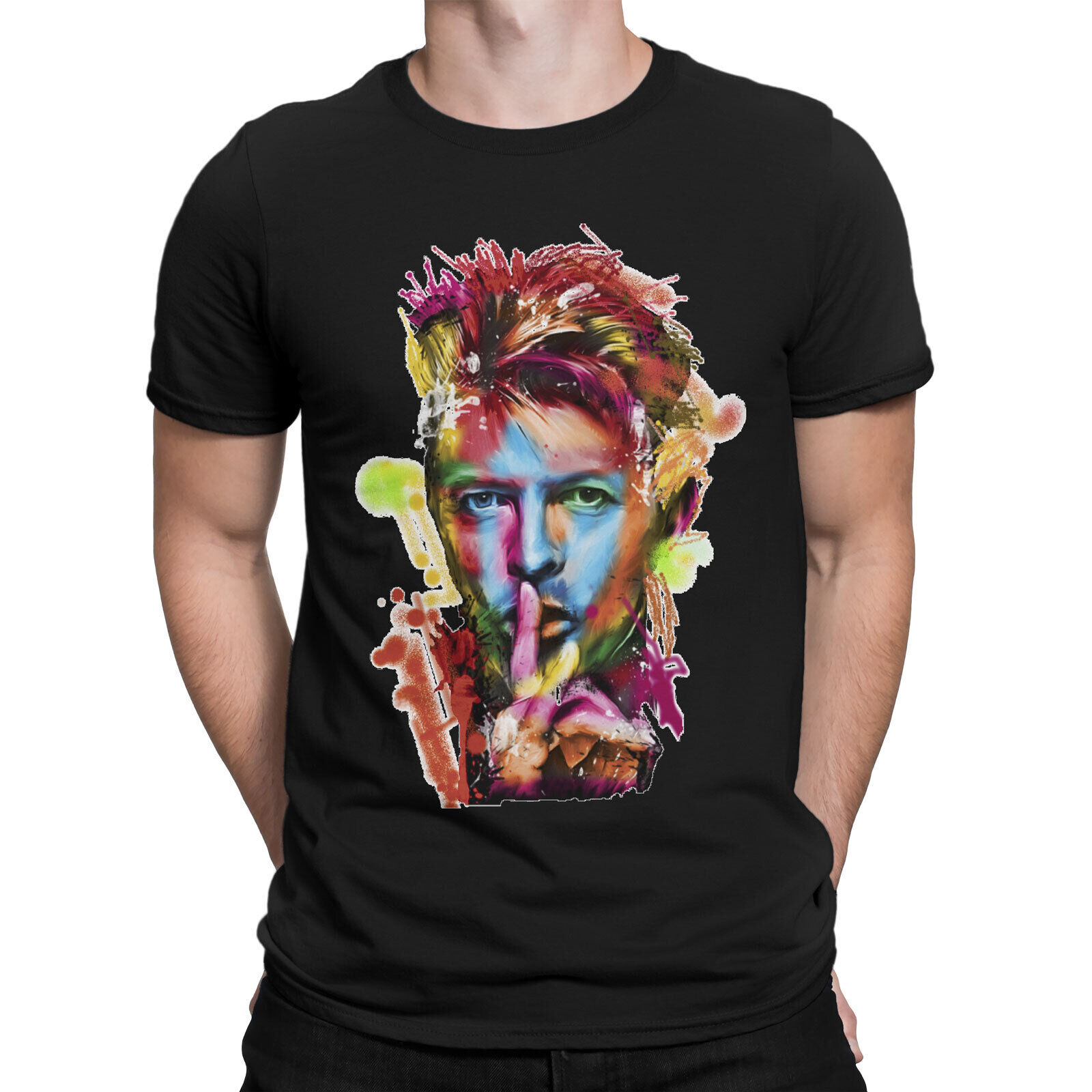 David Bowie Colourful T-Shirt Outfit, Shirt Outfit Idea