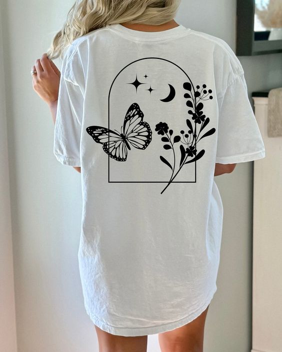 Aesthetic Butterfly Shirt, Minimal Back Shirt, Minimalist Tees, Flower Shirt, Minimal Moon Shirt