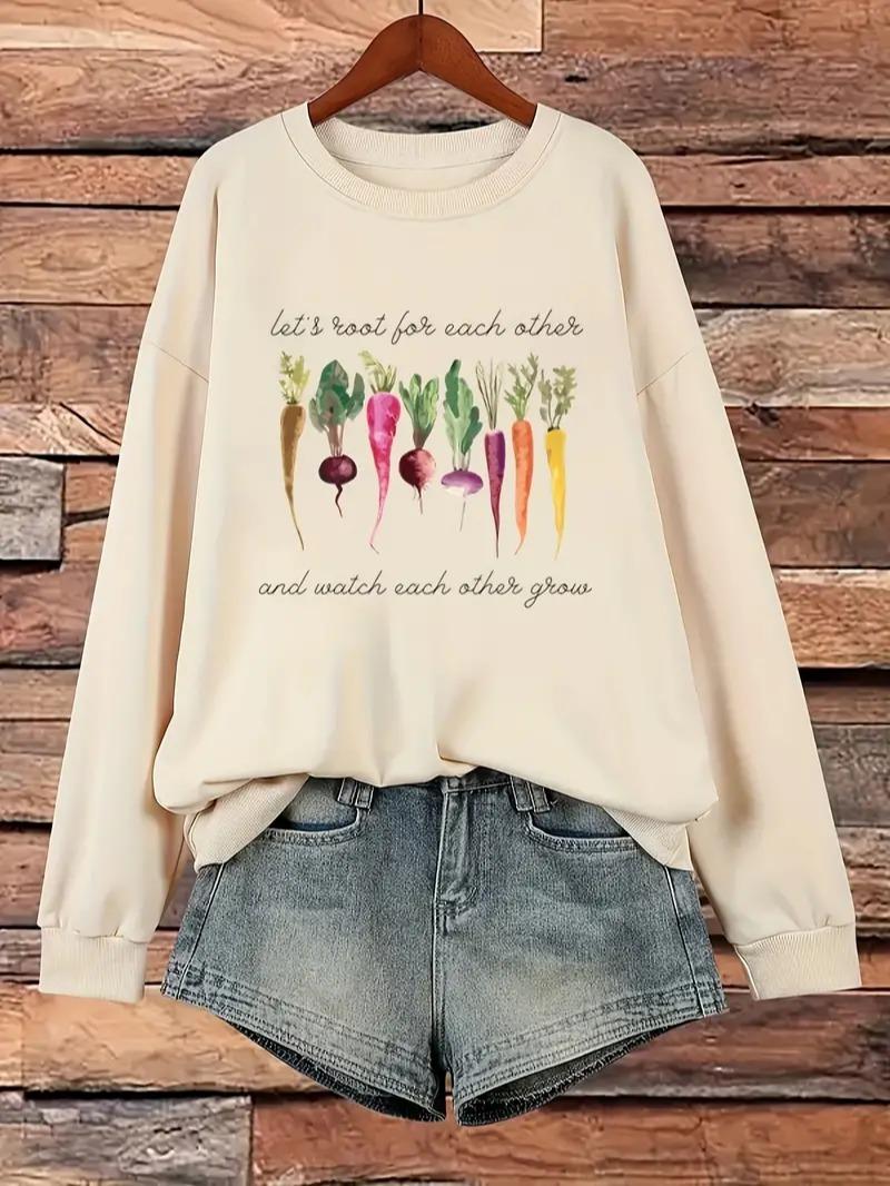 CrewNeck Pullover Sweatshirt,Plus Size Vegetable Print Sweatshirt, Women’s SweatShir