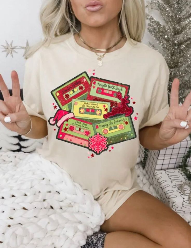 Christmas Cassettes T-shirt, Cute Christmas Tee, Holiday Crew Neck, Traditional Christmas Short Sleeve, Holiday Xmas Unisex Shirt