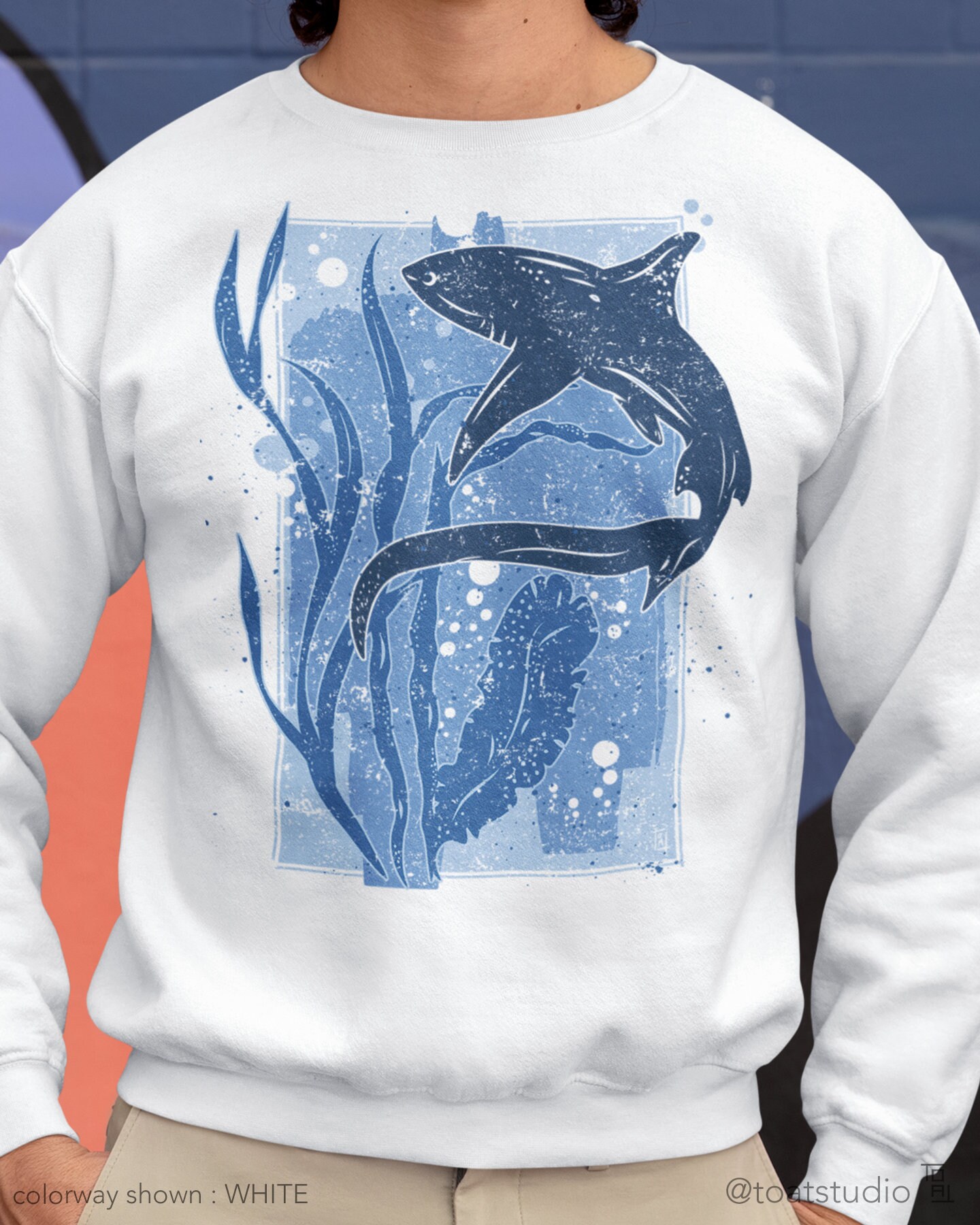 Thresher Shark Unisex Crewneck Sweatshirt, Shark Silhouette , Marine life, Aquatic wildlife, Coral Reef, Save the Planet, Shark Week artwork