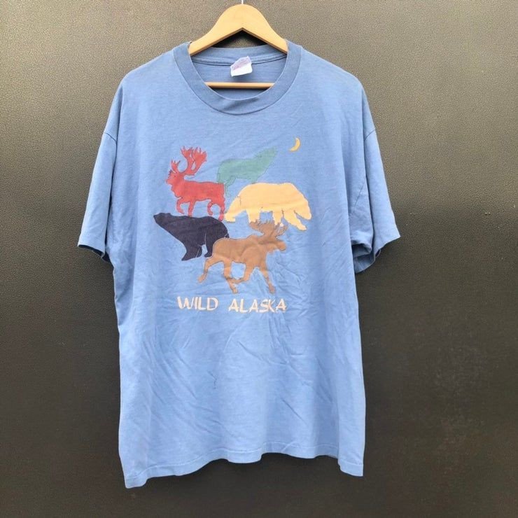 Vintage 90S Alaska Wild By Ace 1996 Bear Deer Wolf Geographic Shirt