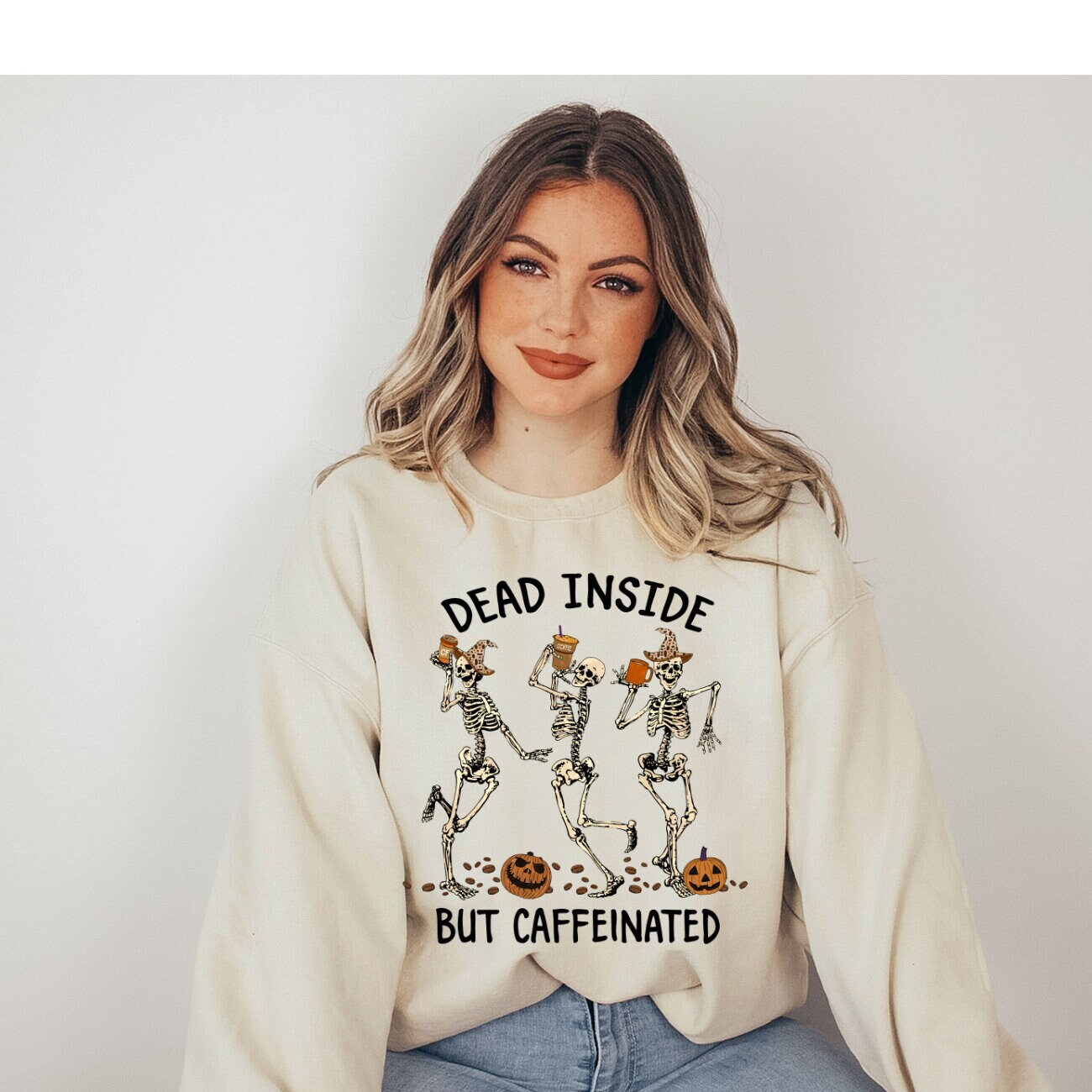 Dead Inside But Caffeinated Sweatshirt Fall coffee shirt Halloween Hoodie Halloween Crewneck Halloween Clothes Pumpkin Spice Sweatshirt