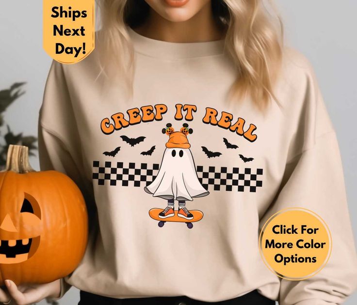 Creep it Real Sweatshirt, Retro Halloween Hoodies, Vintage Ghost Halloween Sweatshirt, Witch Hoodie, Retro Fall Sweatshirt,Spooky Sweatshirt