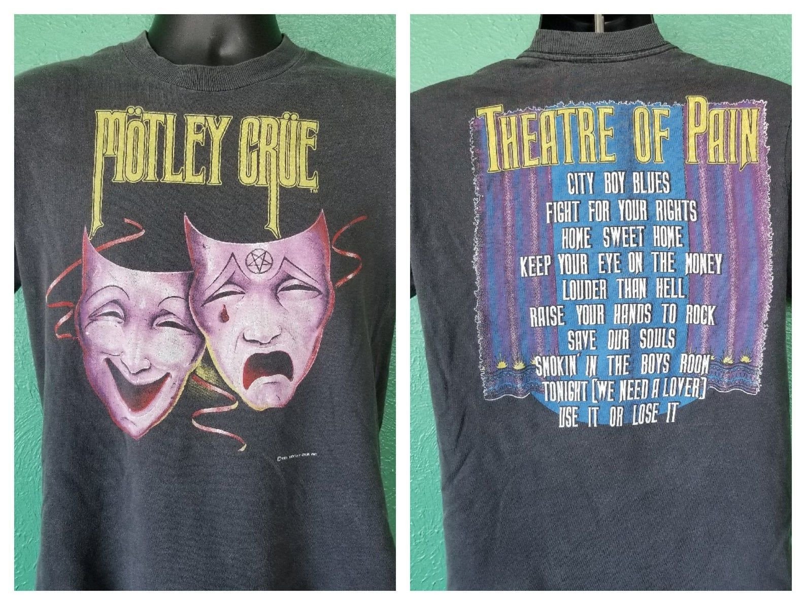 Vintage 80S Motley Crue Theatre Of Pain 1985 Concert Tour Black Distressed T Shirt M