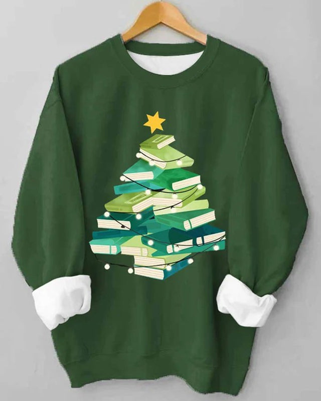 Book Christmas Tree Print Sweatshirt