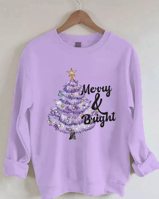 Christmas Tree Merry And Bright Print Sweatshirt