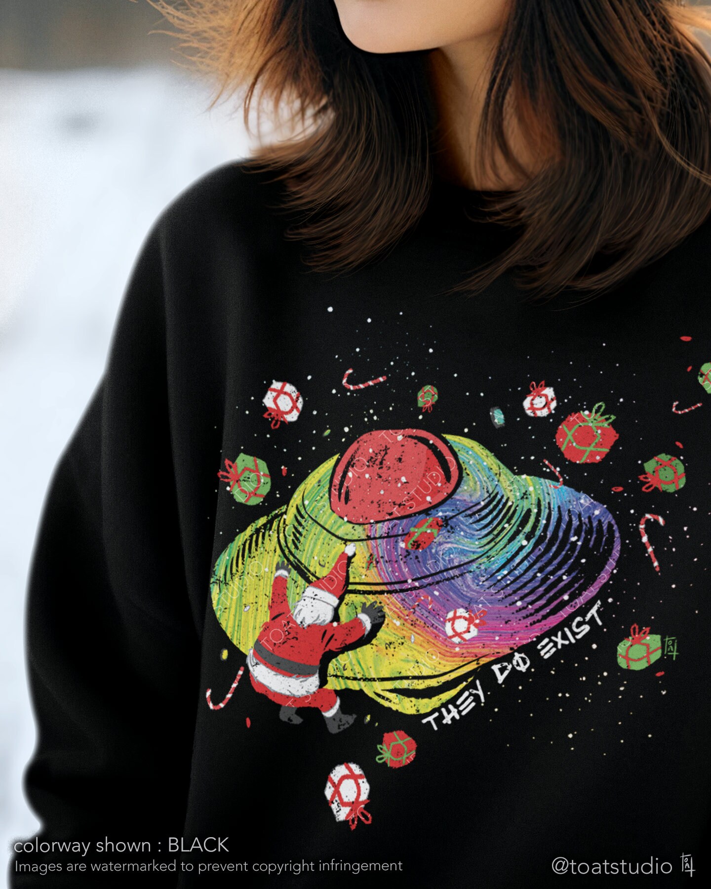 They Do Exist Unisex Crewneck Sweatshirt, Santa Claus & UFO Sweater, Santa Believe, Dark Christmas, UFO conspiracy, Alien Santa, Funny Xmas