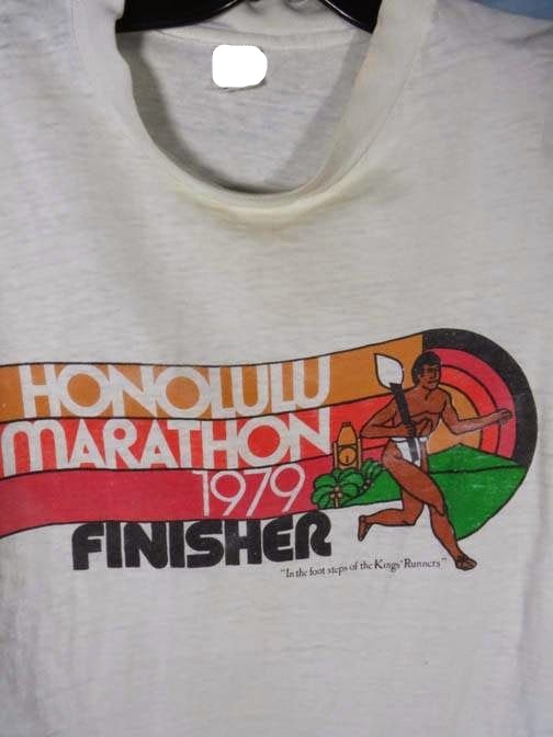 Vintage 70s Honolulu Hawaii 1979 Marathon Finisher Tee shirt Outfit, Shirt Outfit Idea