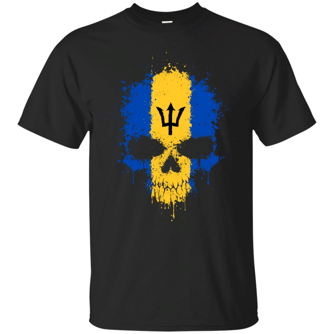 Barbados – Chaotic Barbados Flag Splatter Skull T Shirt & Hoodie