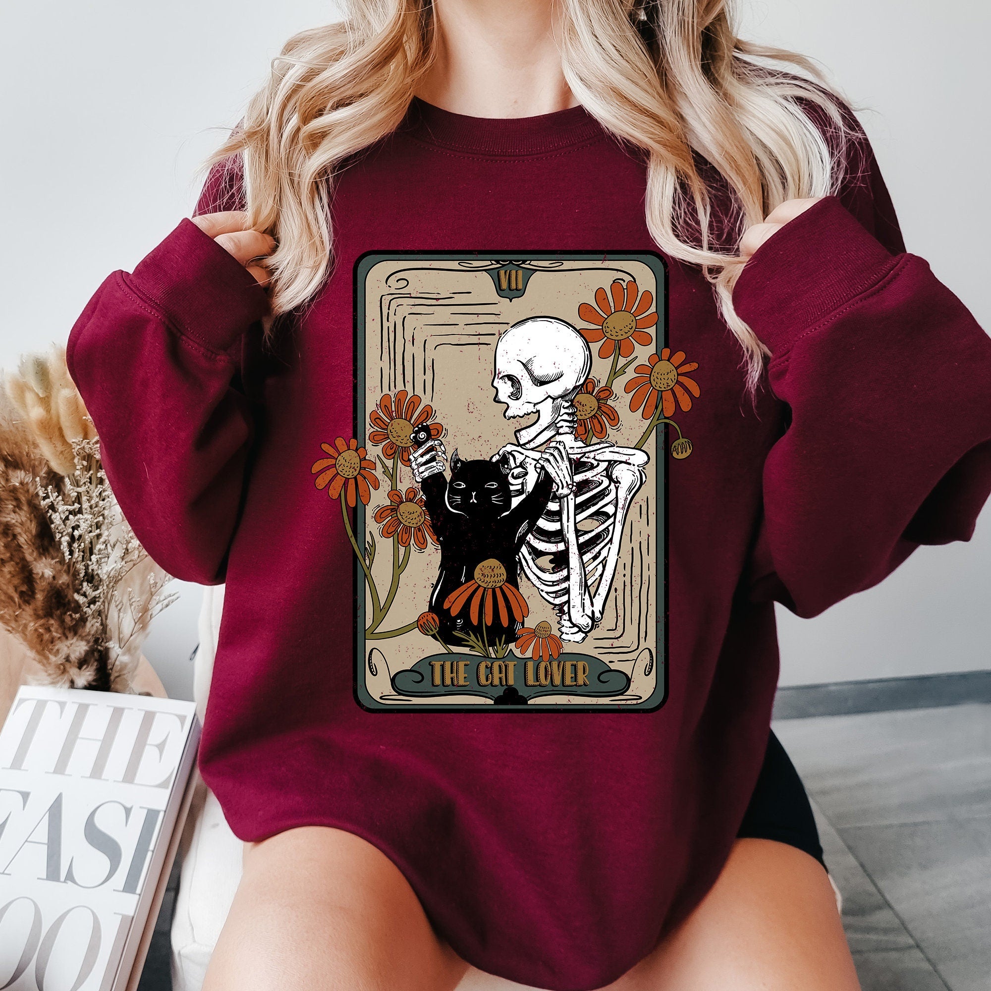 Vintage Black Cat And Skull Sweatshirt