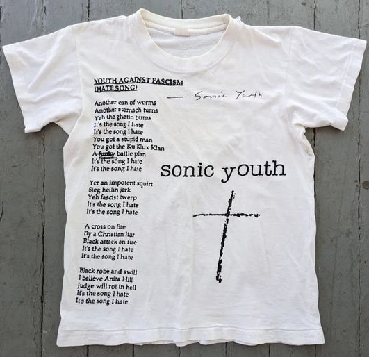 Vintage 1990s sonic youth rock band youth against fascism tee shirt outfit, Shirt Outfit Idea