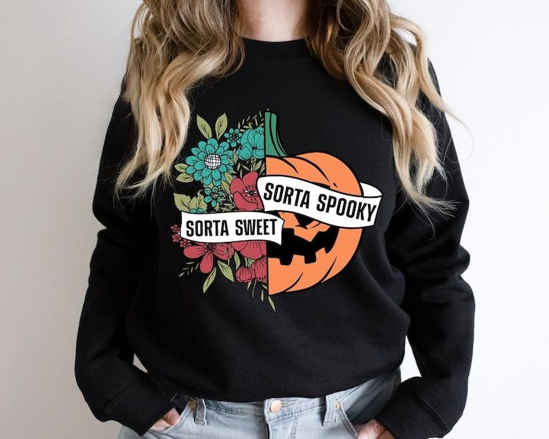 Sorta Sweet Sorta Spooky Flower Pumpkin Sweatshirt