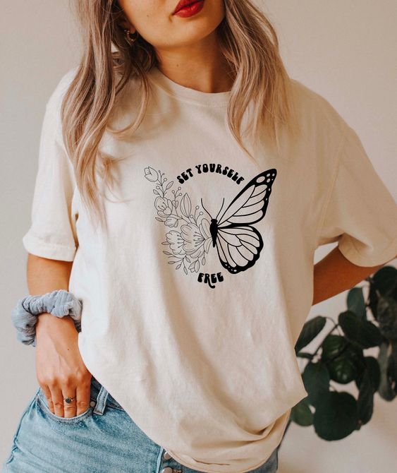 Comfort Colors Celestial Butterfly Shirt, Celestial Set Yourself Free Tshirt