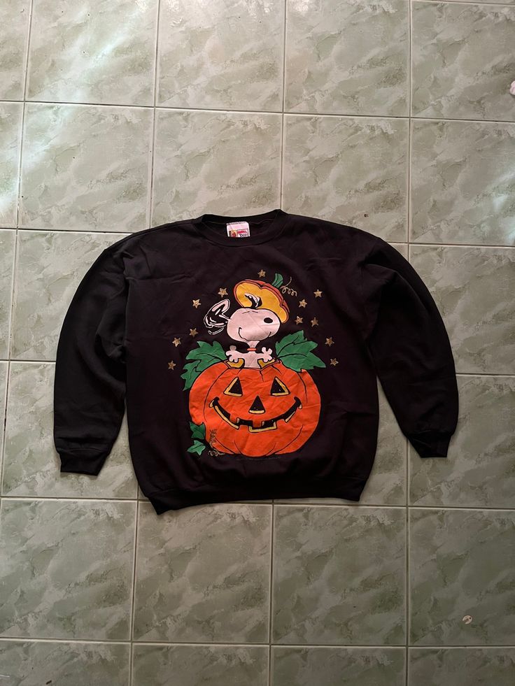 Vintage 90s Snoopy Peanuts Halloween Pumpkin Sweatshirt/Black Colour/Long Sleeve/Made In Canada/Rare/Disney/Cartoon, Halloween Costume Ideas, Shirt Outfit Ideas