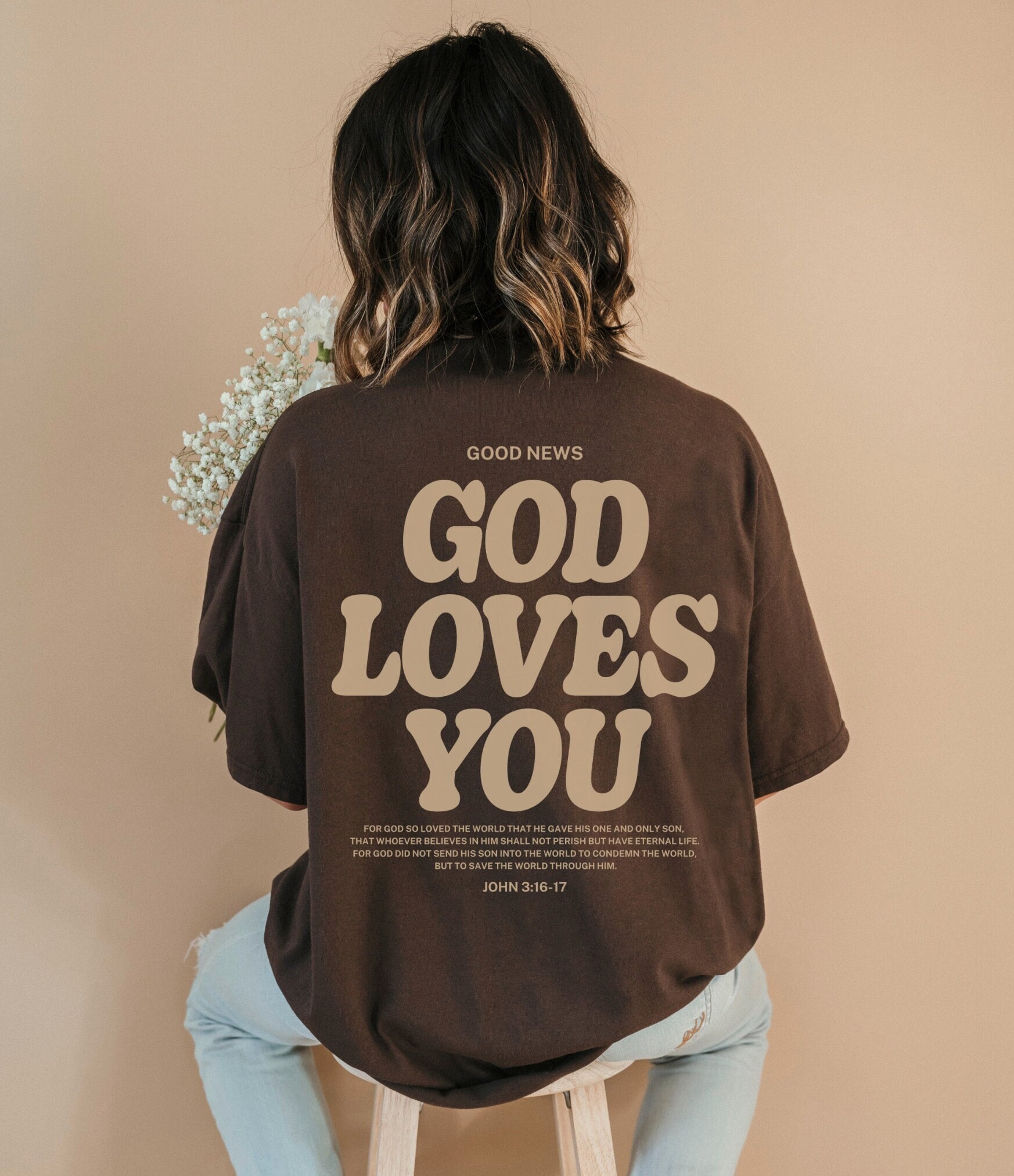 Aesthetic Christian Shirt For Men, God Loves You, Christian Streetwear Apparel, Brown Bible Verse Church Shirt, Jesus Apparel Christian Gift