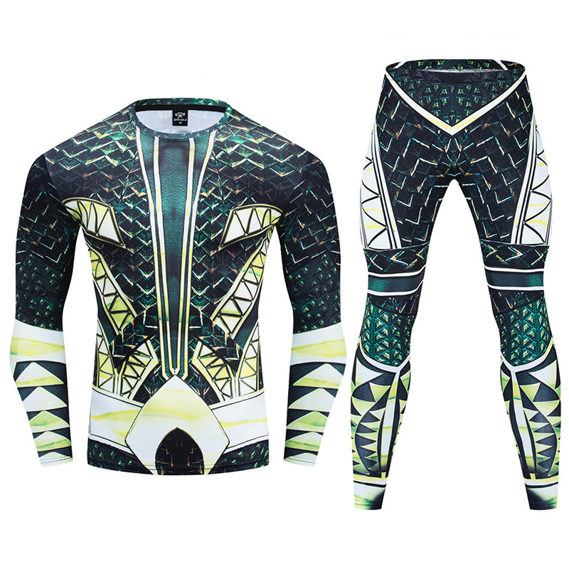 Aquaman Costumes Green Aquamen Long Sleeve Compression Set