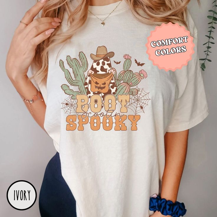 Comfort Colors® Boot Scootin Spooky Shirt, Western Halloween Shirt, Halloween Shirt, Cowboy Ghost Shirt, Cute Ghost Halloween Shirt